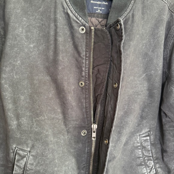 NWT Abercrombie & Fitch Mens Black Washed Bomber Jacket Size Medium - Picture 5 of 7